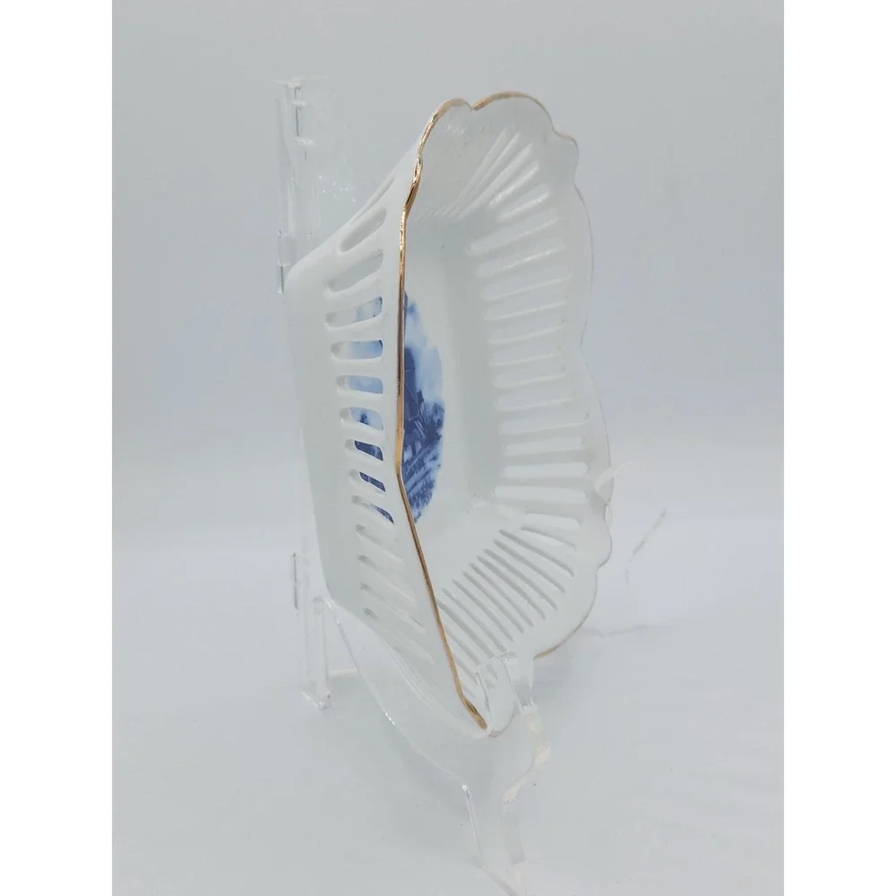 Royal Tri‎ Ever Blue Windmill Porcelain Hand Painted Decorative Basket Bowl